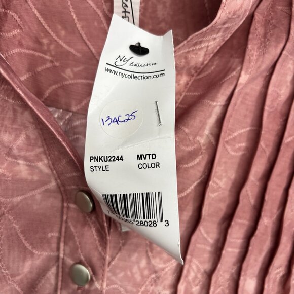 NY Collection Women's Petite 3/4 Sleeve Roll Tab Y Neck Pullover Top Pink PL NWT - Picture 5 of 5
